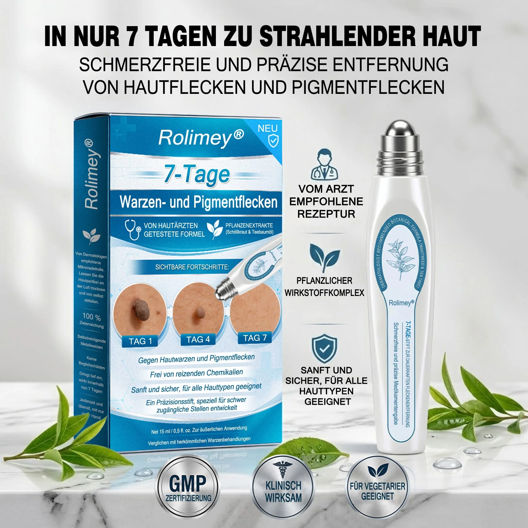 Rolimey® 7-Tage Tag- & Spot-Entferner🧬 (𝐙𝗲𝗿𝗼 𝐏𝗮𝗶𝗻, 𝐙𝗲𝗿𝗼 𝐒𝗰𝗮𝗿𝘀 Roll-On) ✅ Geeignet für: Hauttags, Flecken, Muttermale, Warzen, Blasen, Ekzeme, Schuppen, Hautkeratosen, Akne, Hautwucherungen, Narben, Geburtstagsmale 👩⚕️
